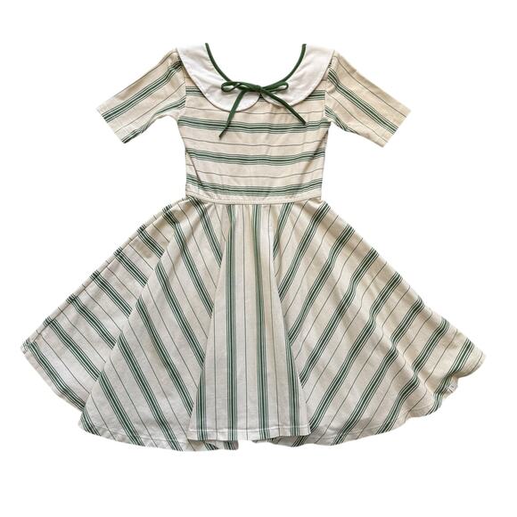 Omi Jo by Well Dressed Wolf Green Stripe Collared Twirl Dress Size 6 - Picture 1 of 5